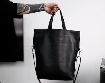 Bolso shopper de piel convertible: bolso minimalista con cremallera