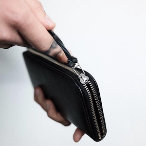 Cartera de piel con cremallera: cartera minimalista alargada con compartimentos para tarjetas, efectivo y monedas. Cartera unisex con cremallera en negro, rojo o marrón.