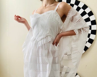 WHITE Summer LACE Sheer MAXI Dress with Shawl size medium
