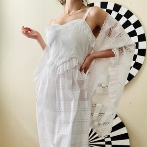 WHITE Summer LACE Sheer MAXI Dress with Shawl size medium