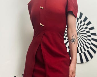 1990s Dark Red Minimalist Dress