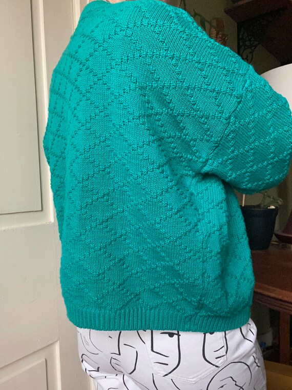 Sz Md Vintage TEAL Turquoise Knit CARDIGAN SWEATER - image 4