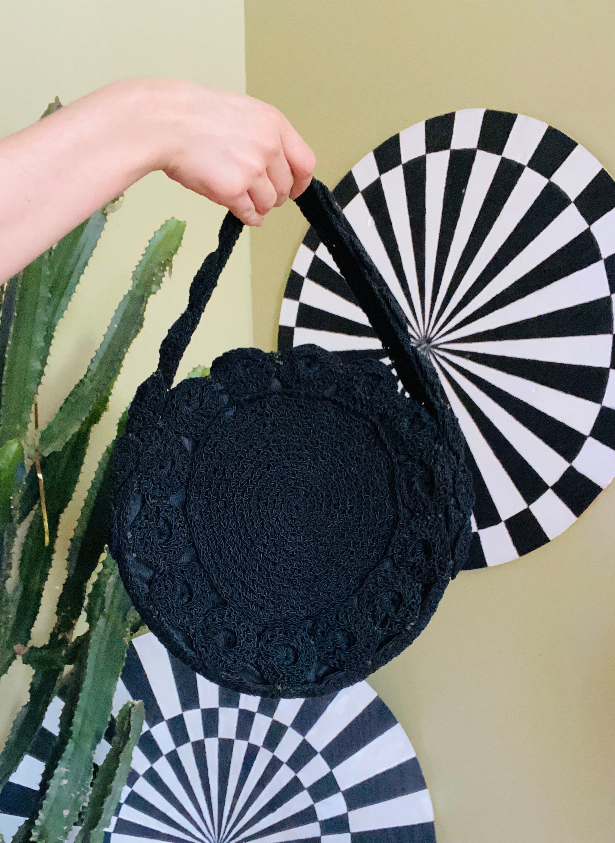 Vintage 1940s BLACK Woven CORD Mini PURSE
