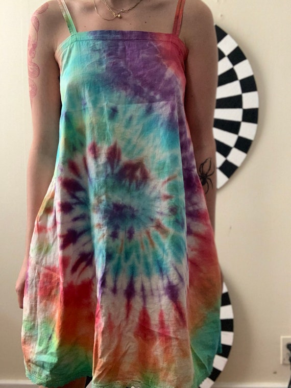 Sz Sm Rainbow TIE DYED Vintage Edwardian Cotton S… - image 2