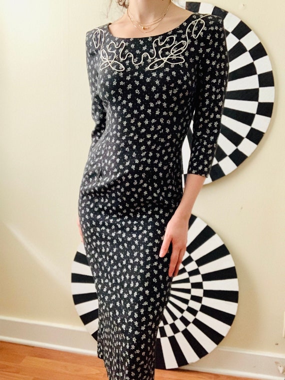 Sz Sm 90s BLACK Floral Prairie Punk Long DRESS