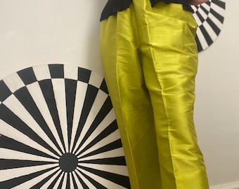 Vibrant Lime Green Silk Trouser Pants