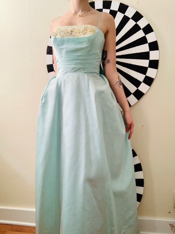 1950s Light BLUE Full Length BALL GOWN Dress Size