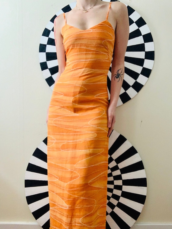 Sz Sm 90s Club ORANGE Italian MAXI DRESS