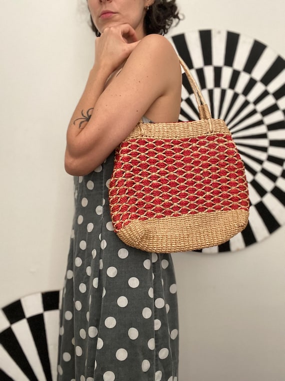Vintage Woven Straw Tote Bag: Summer Beach Purse