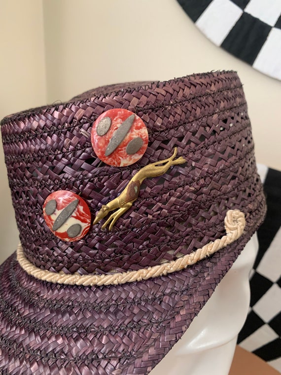 Vintage Italian PURPLE STRAW Hat with BRIM - image 4