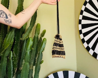 Vintage 1940s 1950s BLACK & GOLD Mini CORD Drawstring Purse Bag