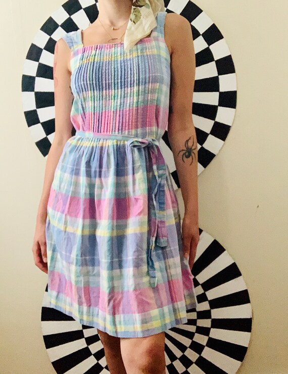Sz Sm Pastel Plaid Cotton Mini Sun Dress