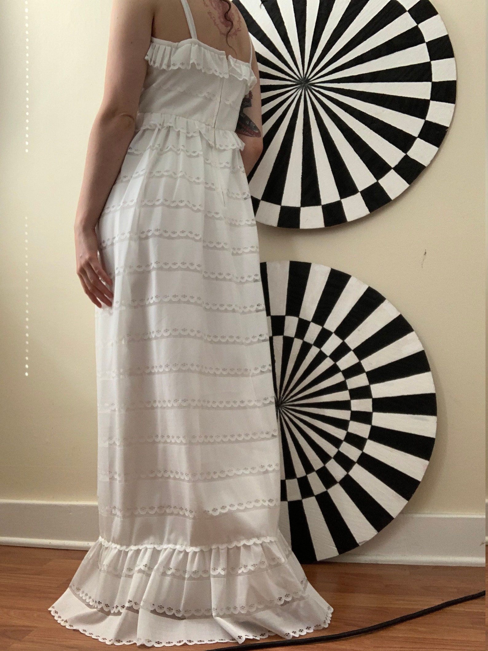 WHITE Summer LACE Sheer MAXI Dress With Shawl Size Medium Etsy