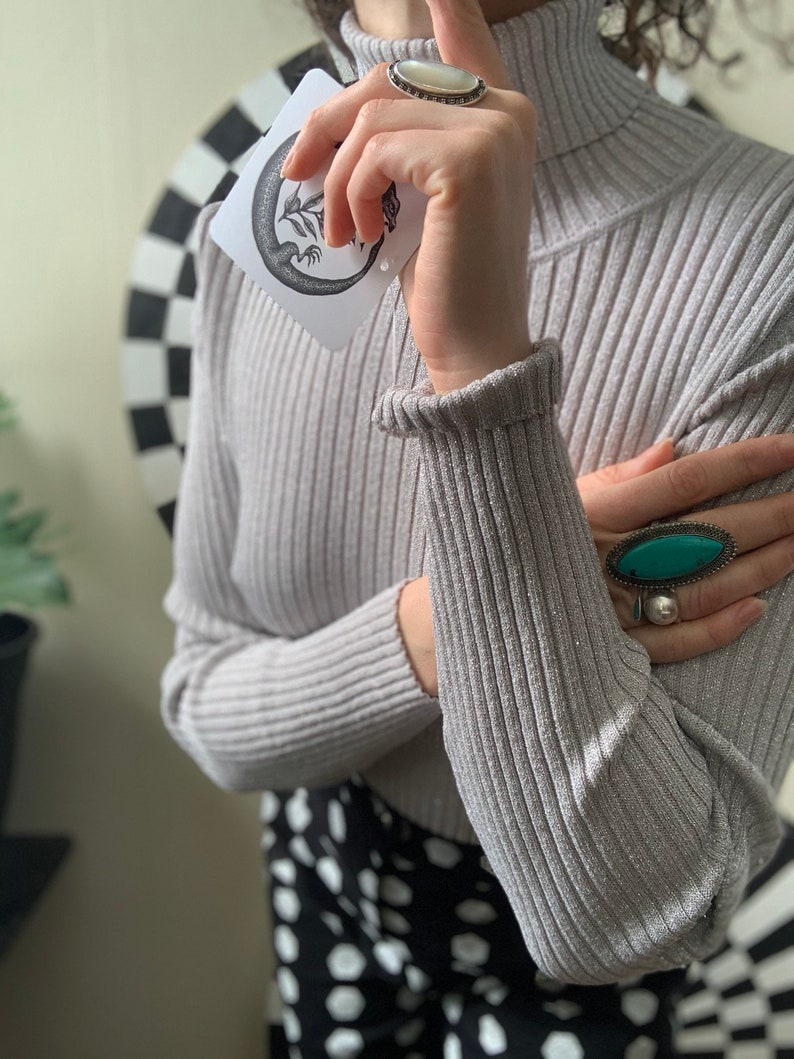 Sz Sm SILVER Metallic TURTLENECK Sweater
