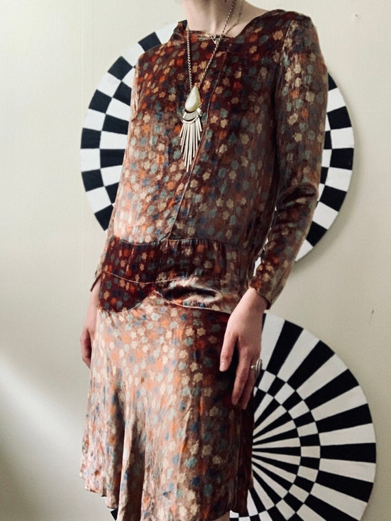 Sz Xs 1920s FLAPPER Floral VELVET Day DRESS