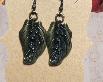 Bronze Leaf Earrings, Leaf Earrings, Fall Earrings, Bronze Earrings,