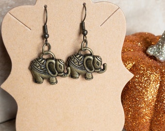 Elephant Earrings, African Earrings, Bronze Elephant Earrings,