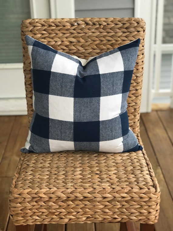 Navy Blue Buffalo Check Pillow Cover Farmhouse Pillow ... Navy Blue Buffalo Check Pillow Cover Farmhouse Pillow