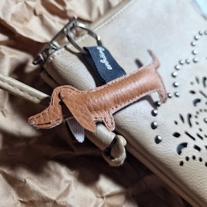 Faux leather dachshund keychain