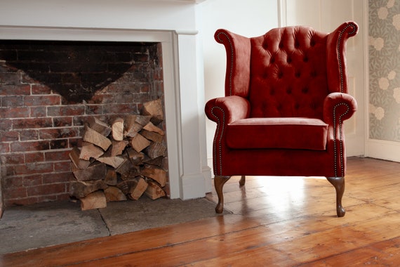 Red velvet high back chair sale