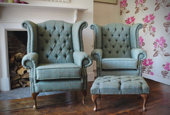 Queen anne chair and footstool hot sale