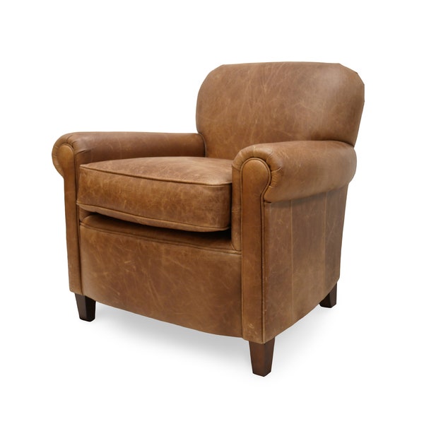 Vintage Leather Arm Chair Club Chair Presented in Genuine Tan Leather 'Sir Walter' Hand Made In The UK