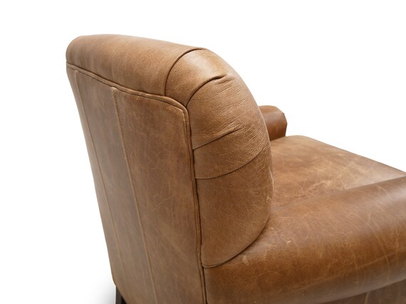 Vintage Leather Arm Chair Club Chair and Matching Footstool in