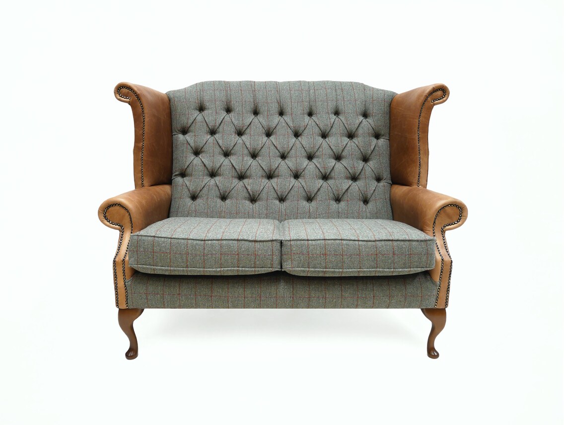 Chesterfield Queen Anne Wing Back 2 Seater Sofa in Bracken Etsy UK