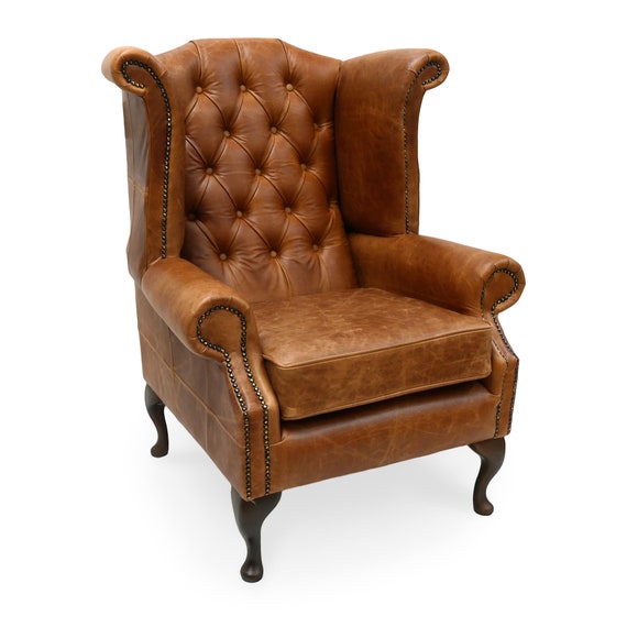 Chesterfield Queen Anne High Back Wing, Leather Queen Anne Recliner Chairs