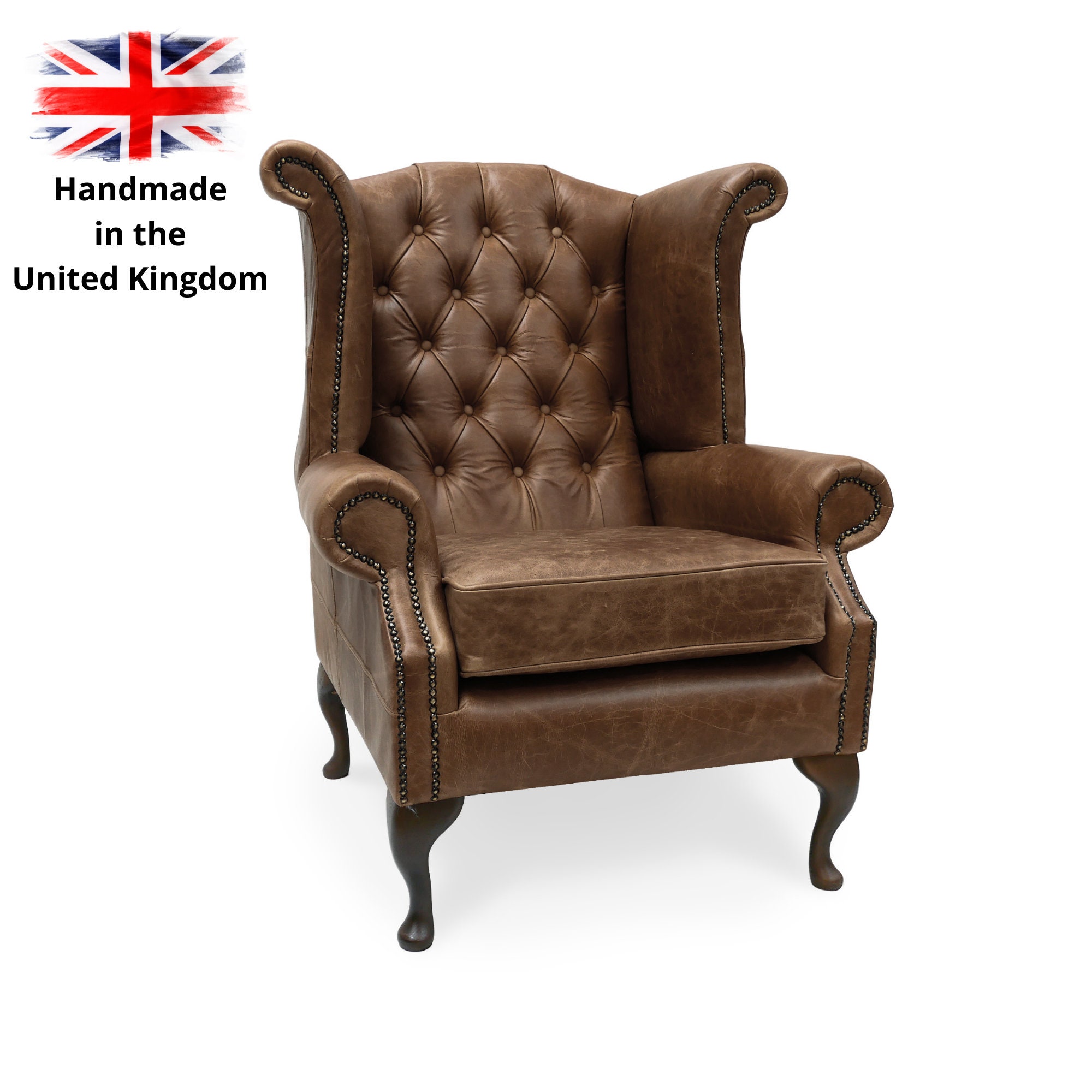 Leather chesterfield high back wing chair discount