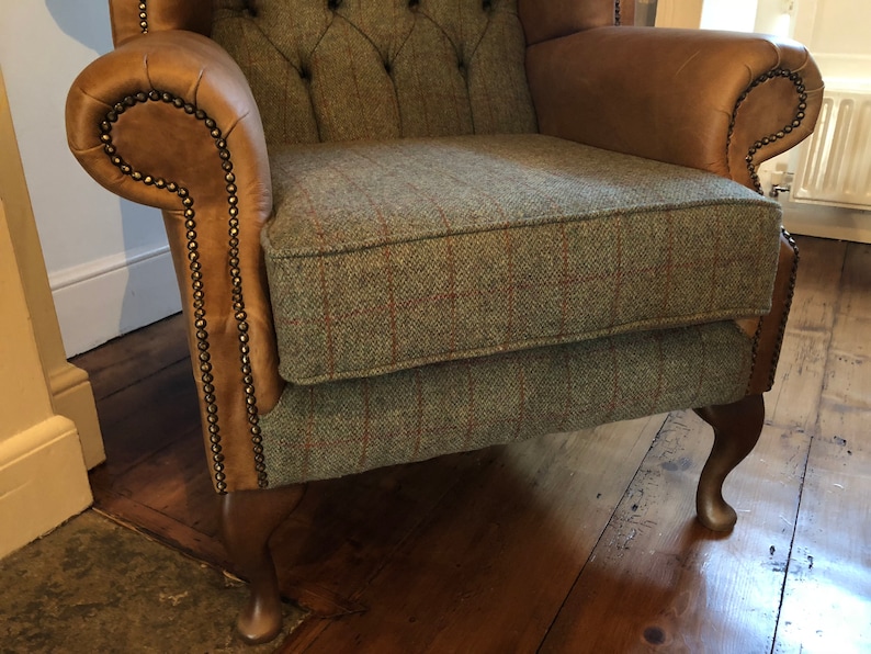 Chesterfield Queen Anne Wing Back Chair And Footstool In Green Etsy