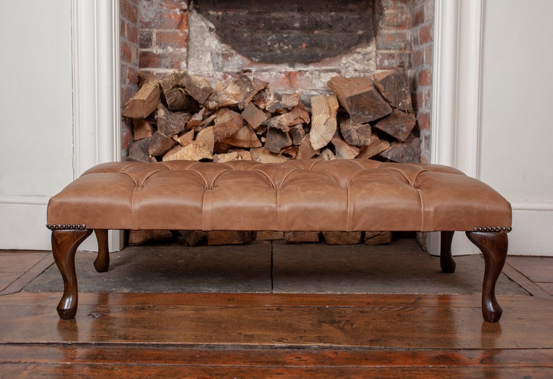 Large Chesterfield Queen Anne Footstool in Vintage Tan Leather Etsy UK