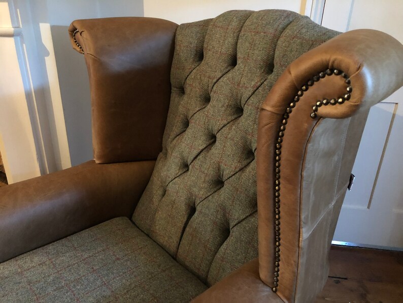 Chesterfield Queen Anne Wing Back Chair And Footstool In Green Etsy