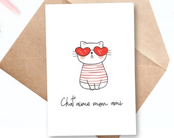 Printable Cat Valentines Card | Cat Pun Cards | Anniversary Card | Chat'aime | French Cat | Instant Download | 4x6