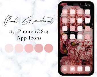 Pink Gradient Aesthetic iPhone ios14 App Icons, 85 App Pack