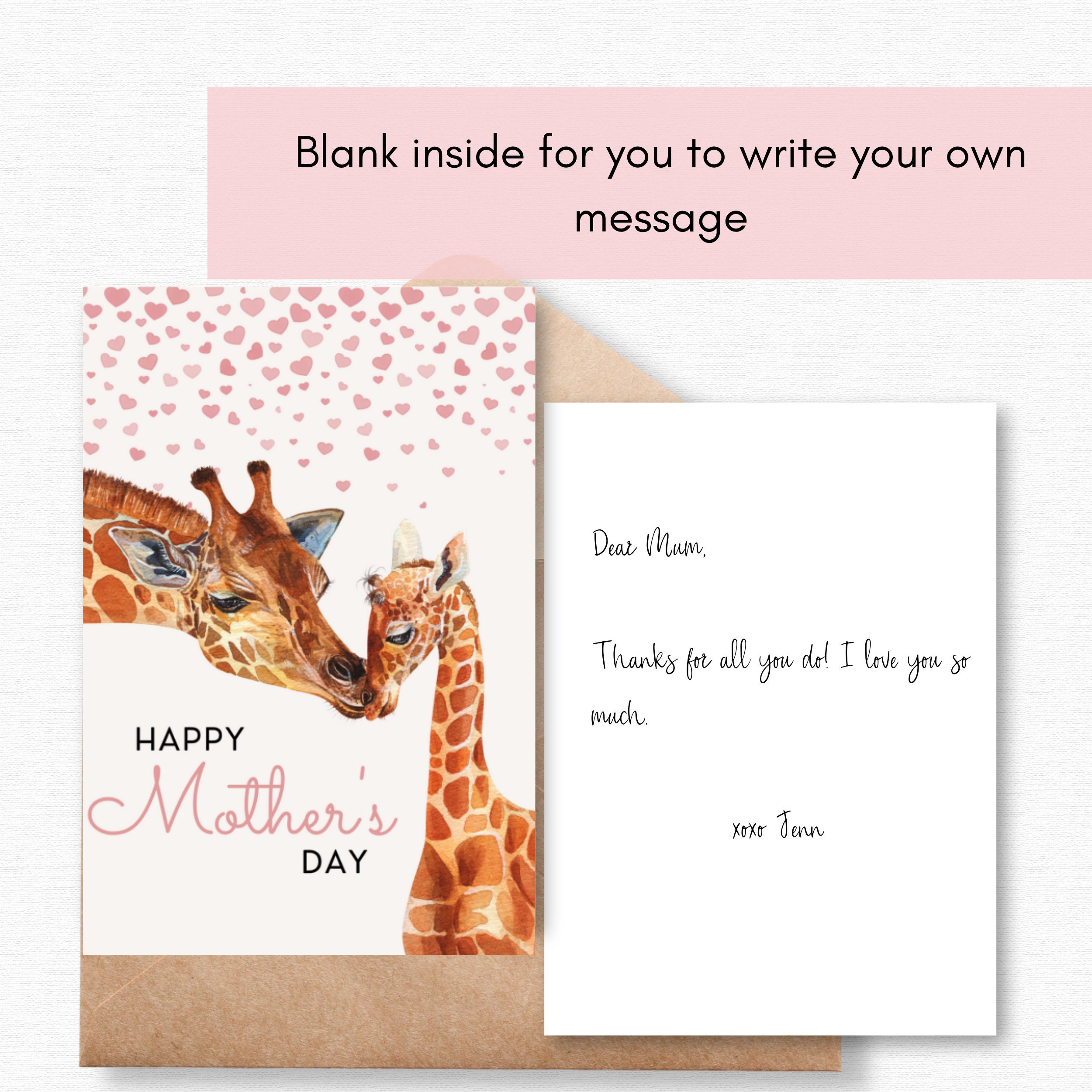 Printable Mother's Day Card, Giraffe Mothers Day Card, Mother and Baby Card, Card for Mum, Baby ...