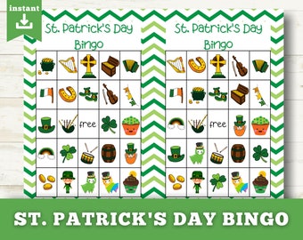 Printable St. Patrick's Day Bingo, St. Patrick's Bingo for Kids, St. Patrick's Day Party Games, Bingo, Virtual St. Patrick's Games