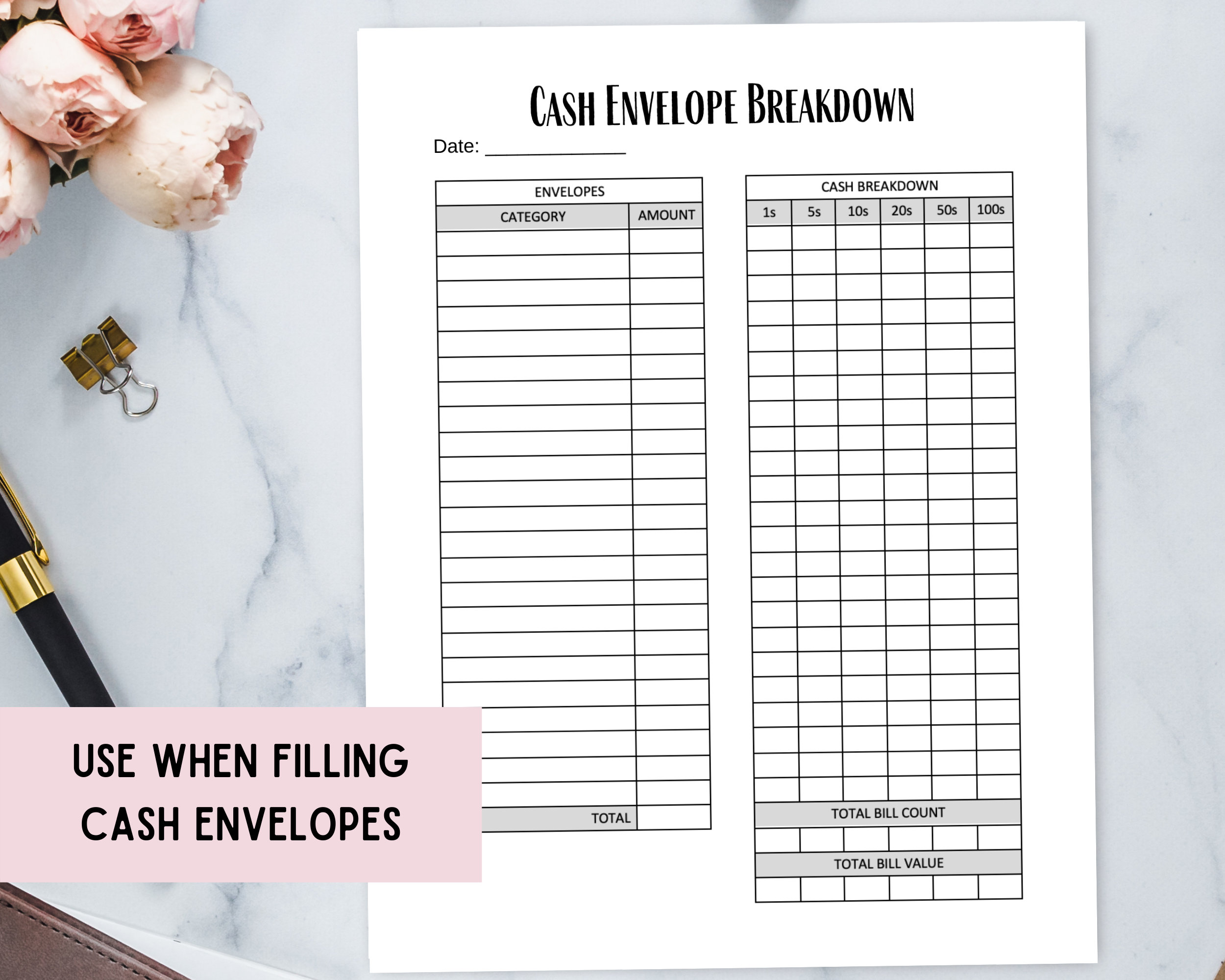 Cash Envelope Breakdown Worksheet Cash Stuffing Spending | Etsy