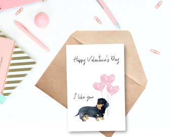 Printable Dachshund Dog Valentines Card | Weiner Dog Pun Card | Naughty Valentine  | Watercolor Dog Valentine | Instant Download | 4x6