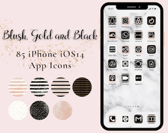 Blush Oro Negro Estética iPhone ios14 Iconos de la aplicación, 85 App Pack, Kate Spade Inspirado, Rayas, Polka Dot