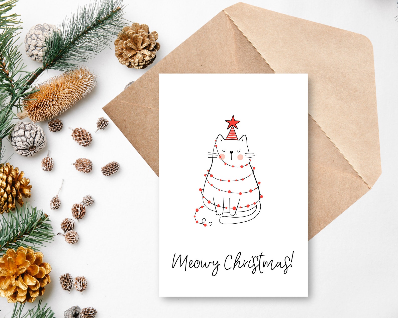 4 Pack Printable Cat Holiday Cards Cat Christmas Cards Meowy Christmas ...