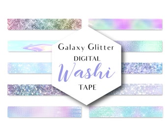 Digital Washi Tape Stickers | Galaxy Glitter | for GoodNotes, Notability, OneNote | Washi clipart | Galaxy Washi Tape For Digital Planner