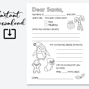 Brief an den Weihnachtsmann Malseite, druckbare Weihnachtsbrief, Kinderbrief an den Weihnachtsmann, Weihnachtswunschliste, Weihnachtsmann Brief, Brief an den Weihnachtsmann
