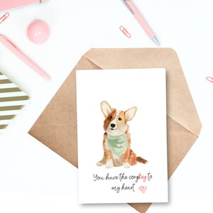 Carta di San Valentino stampabile per cani Corgi / Carta di giochi di parole per cani / San Valentino per cani acquerello / Download istantaneo / 4x6