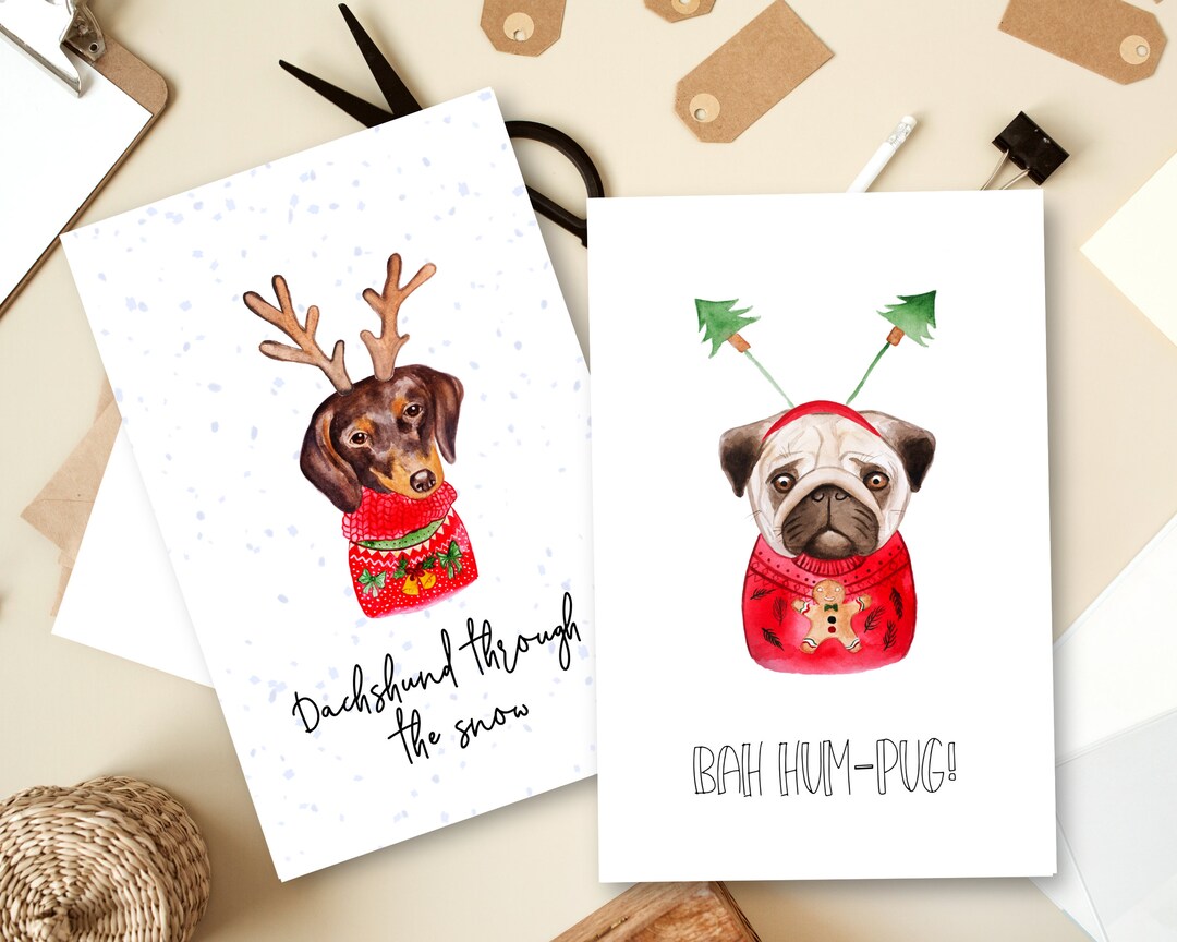 6 Pack Printable Dog Holiday Cards | Dog Christmas Cards | Bah Humpug ...