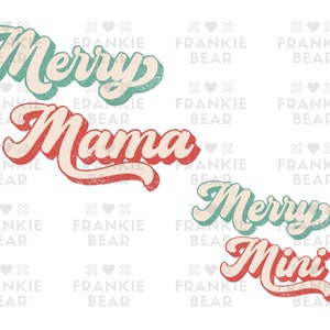 Merry Mama Mini sublimación PNG, Mommy and me bundle sublimation, Retro Christmas png design, Descarga digital, Licencia de uso comercial