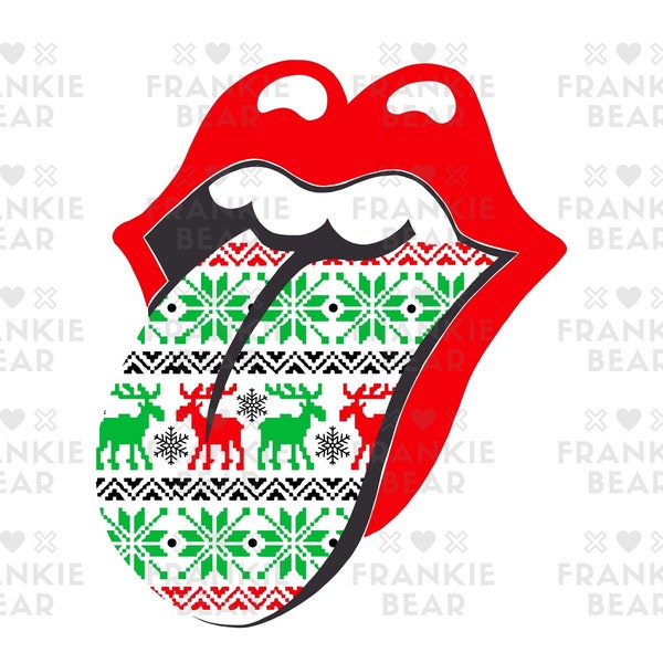 Christmas Sweater Tongue PNG, Rolling Stones lips sublimation, Rock n Roll, Sublimation Design, Commercial Use