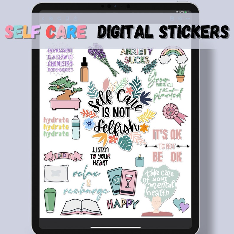Self Care Digital Stickers Self Love Boho Mental Health | Etsy