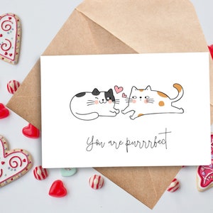 Carta di San Valentino gatto stampabile / Carta gioco di parole gatto / Carta anniversario gatto / Sei purrrfetto / Download istantaneo / 4x6
