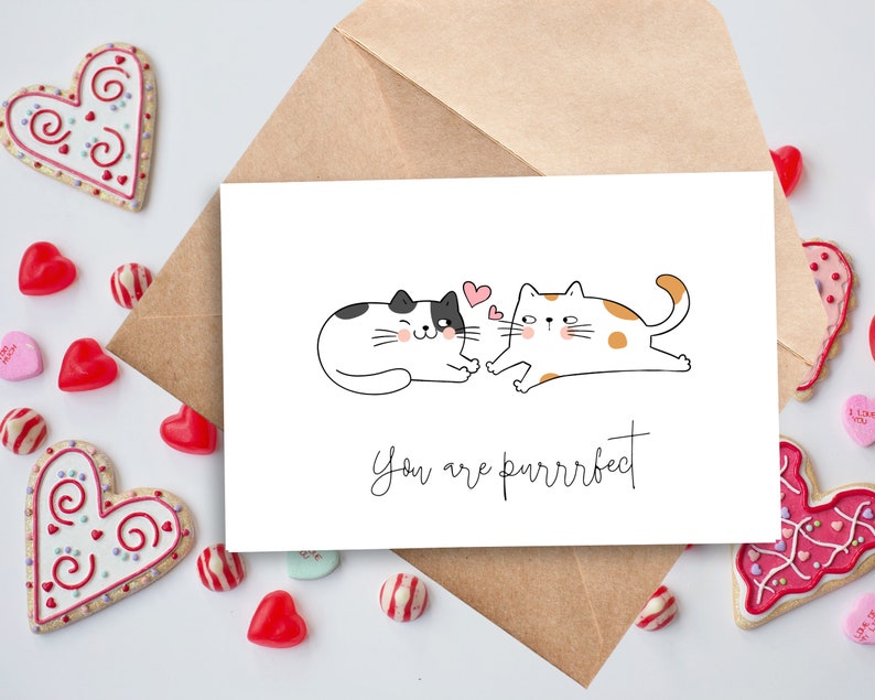 Printable Cat Valentines Card Cat Pun Card Cat Anniversary Card You are purrrfect Instant Download 4x6 image 1